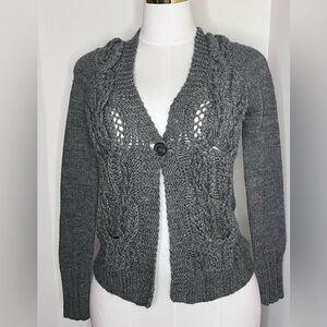 J. Crew Charcoal Cable Knit Cardigan Handmade Vintage Size XS – Wool Blend
